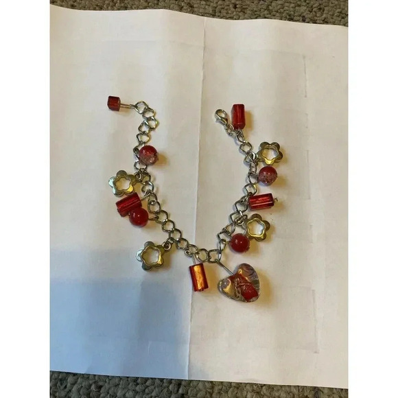 My Style Pink Murano Adjustable Bracelet 8” Silver Plated Heart Shape Charm - Picture 7 of 8